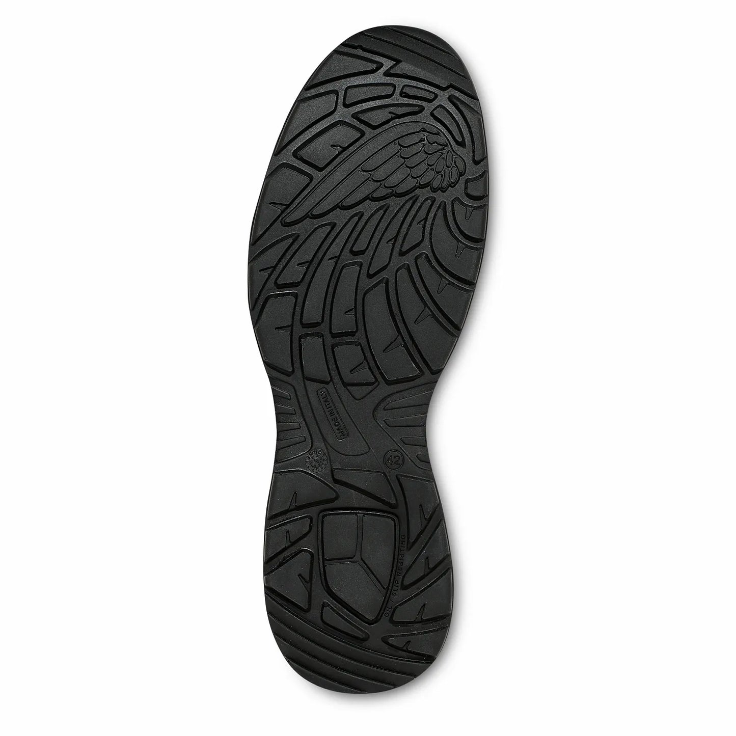 Red Wing 3297 ShieldLite Outsole — Red Wing Wing Logo, Slip-Resistant Rubber Tread Pattern