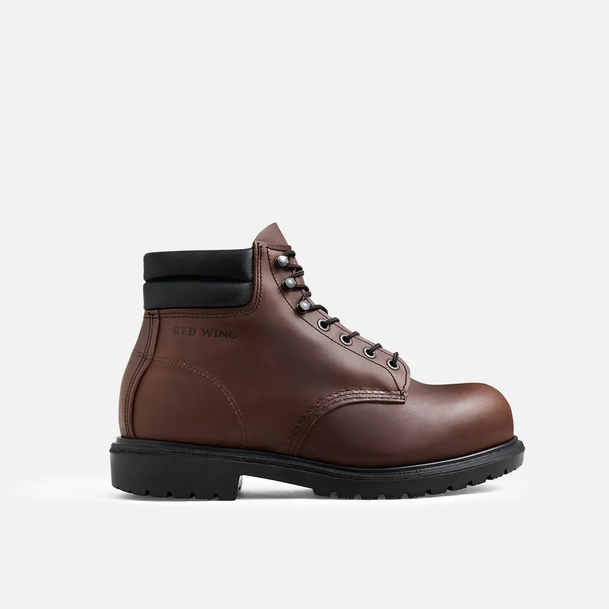 Red Wing 2545 SuperSole X 6-Inch Safety Boot - lateral side view showing brown full grain leather upper with black SuperSole X outsole and lace-up closure