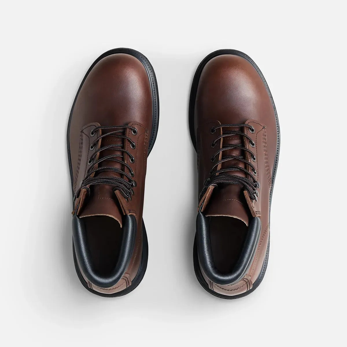 Red Wing 2545 SuperSole X 6-Inch Safety Boot - top-down view of pair showing brown full grain leather upper, lace-up design and steel toe cap
