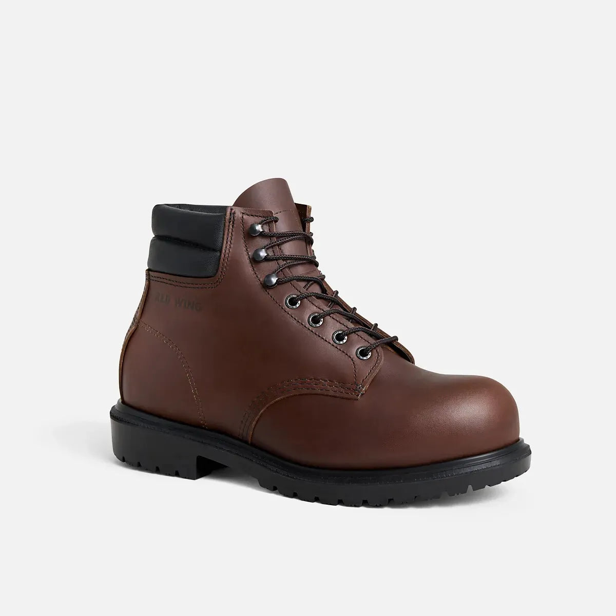 Red Wing 2545 SuperSole X 6-Inch Safety Boot - 3/4 front angle showing round steel toe, full grain leather upper and black SuperSole X welt-constructed outsole
