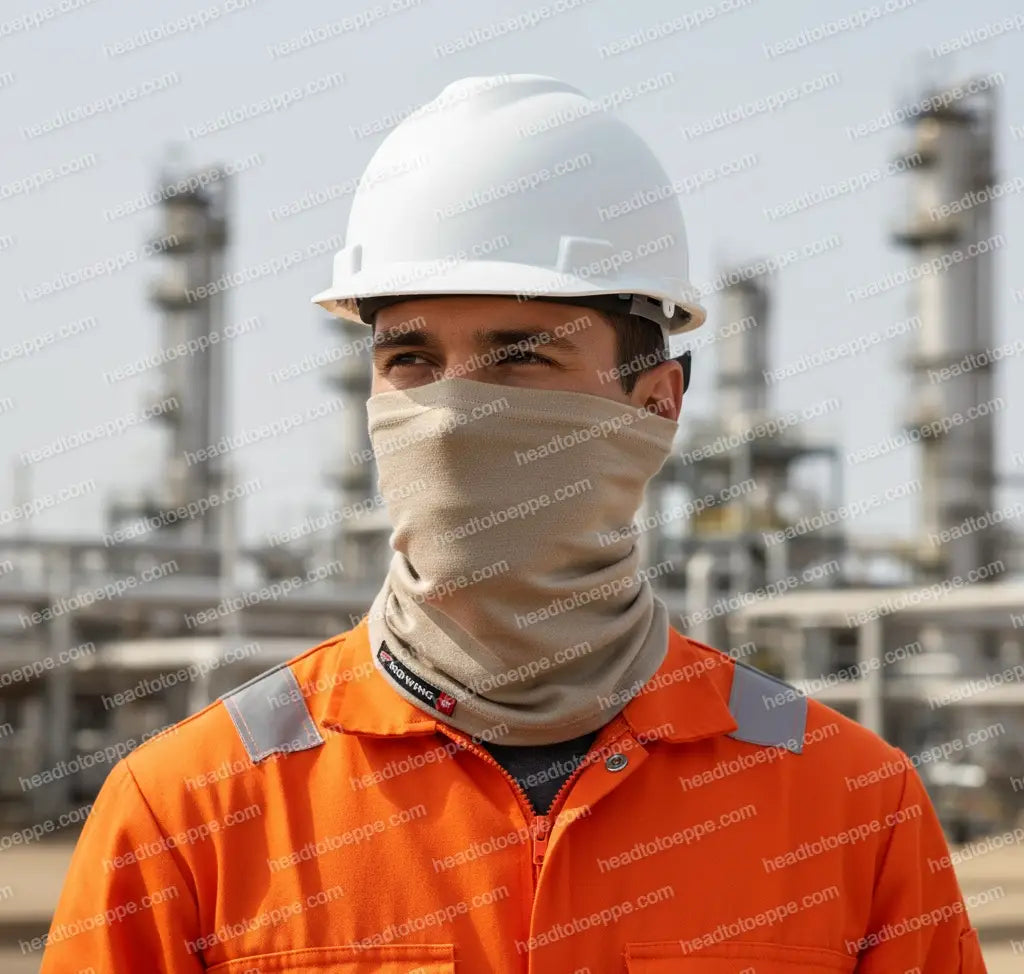 Red Wing 77002 FR Neck Gaiter Khaki — Oil Refinery Worker, Flame Resistant Face & Neck Protection