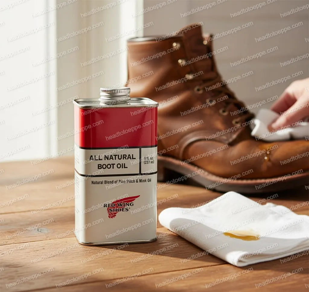 Red Wing 97103 All Natural Boot Oil — Cloth Application on Red Wing Boot, Leather Care Malaysia