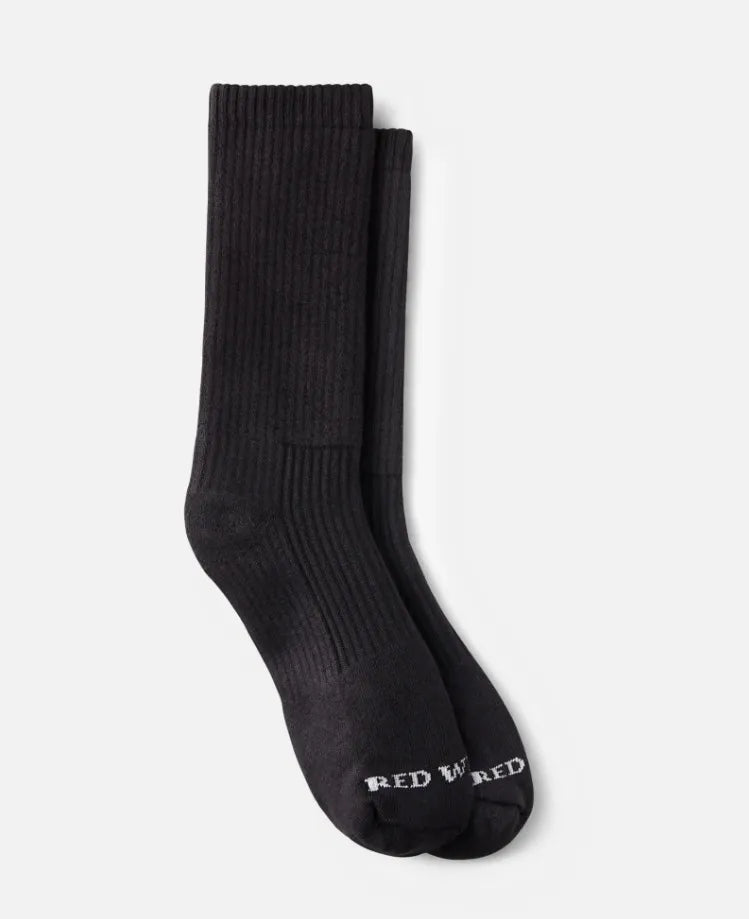 Red Wing 97266 Crew Work Socks — Black Pair, Red Wing Branding, Medium Weight, Ribbed Cuff