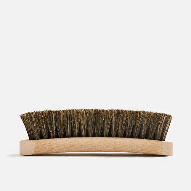 Red Wing 97106 Leather Care Brush — Front View, Horsehair Bristles, Curved Maple Handle