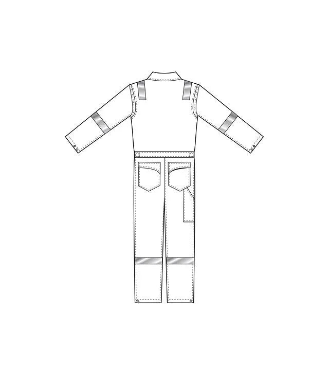 Red Wing 61140 Cotton Coverall — Technical Rear View, Back Pockets, Reflective Tape Placement Diagram