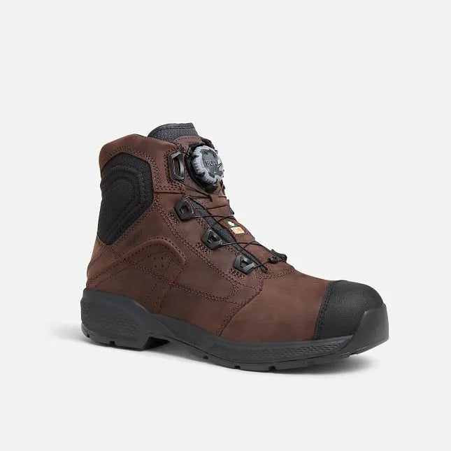 Red Wing 2452 BOA ExoS-Lite Safety Boot — Front 3/4 View, Brown Leather, EH Rated, Lightweight