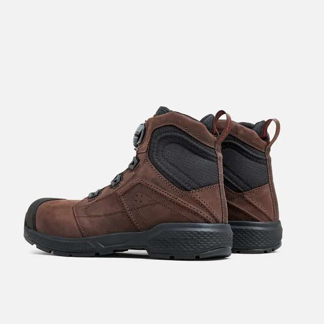 Red Wing 2452 BOA ExoS-Lite Safety Boot — Rear View Pair, Padded Collar, Pull Tab, Brown Nubuck