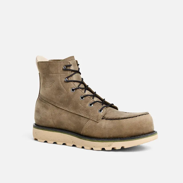 Red Wing 2476 Traction Tred Lite 6-Inch Safety Boot - 3/4 front angle showing nubuck leather upper and non-metallic composite toe