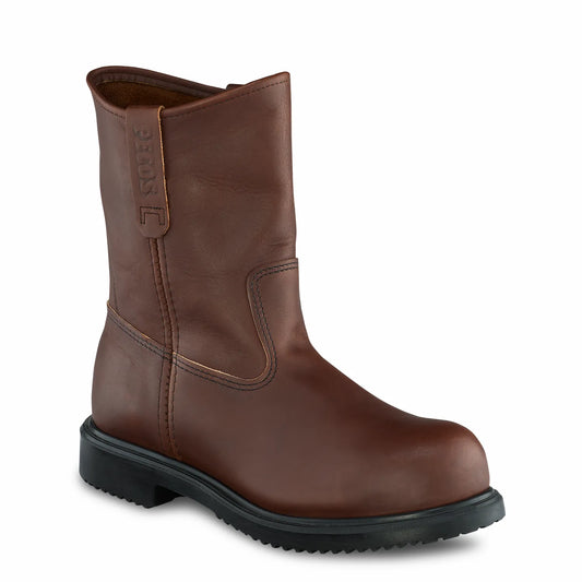 Red Wing 2541 SuperSole X 9-Inch Pull-On Safety Boot - lateral side view showing brown full grain leather upper and black SuperSole X outsole