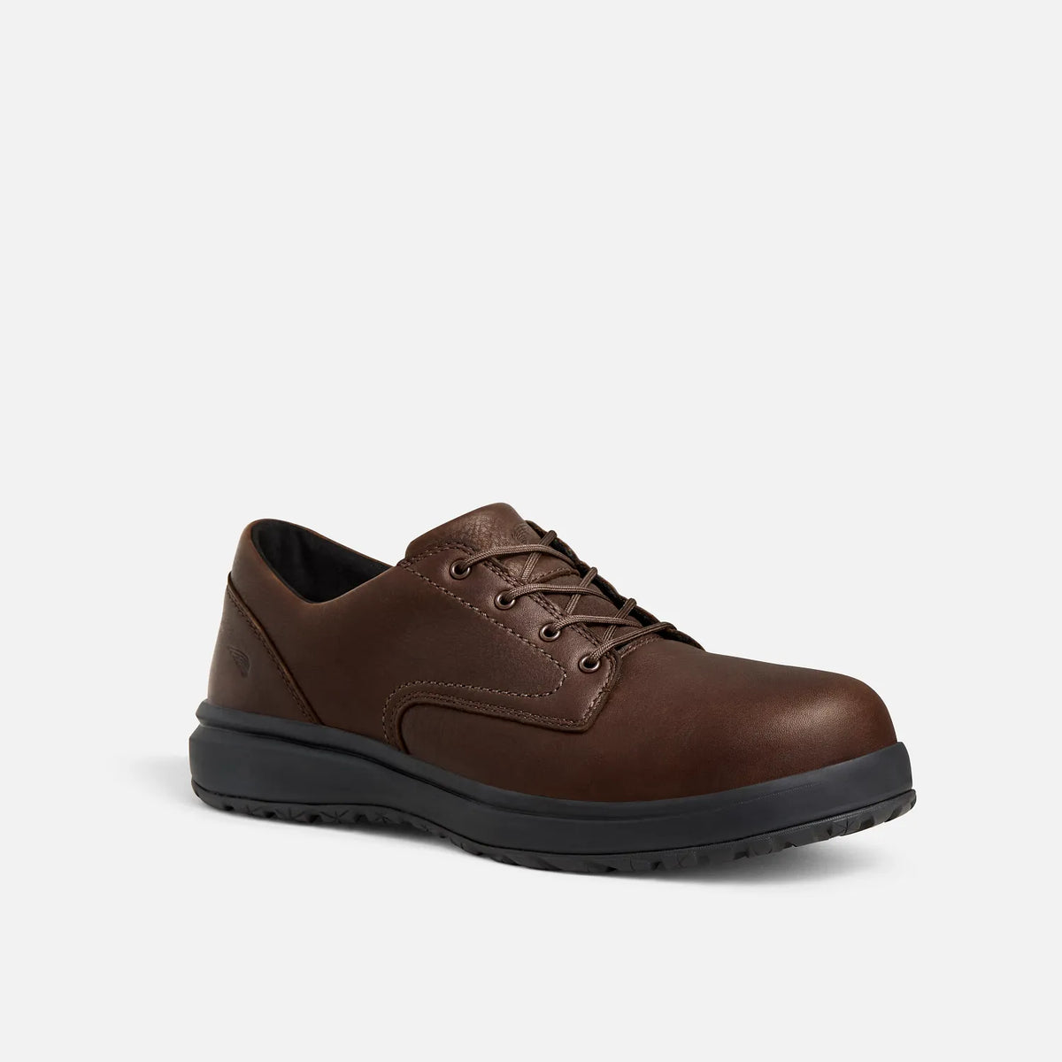 Red Wing 3090 Excelon Oxford Safety Shoe - 3/4 front angle showing lace-up Oxford style with plain toe and full grain leather upper