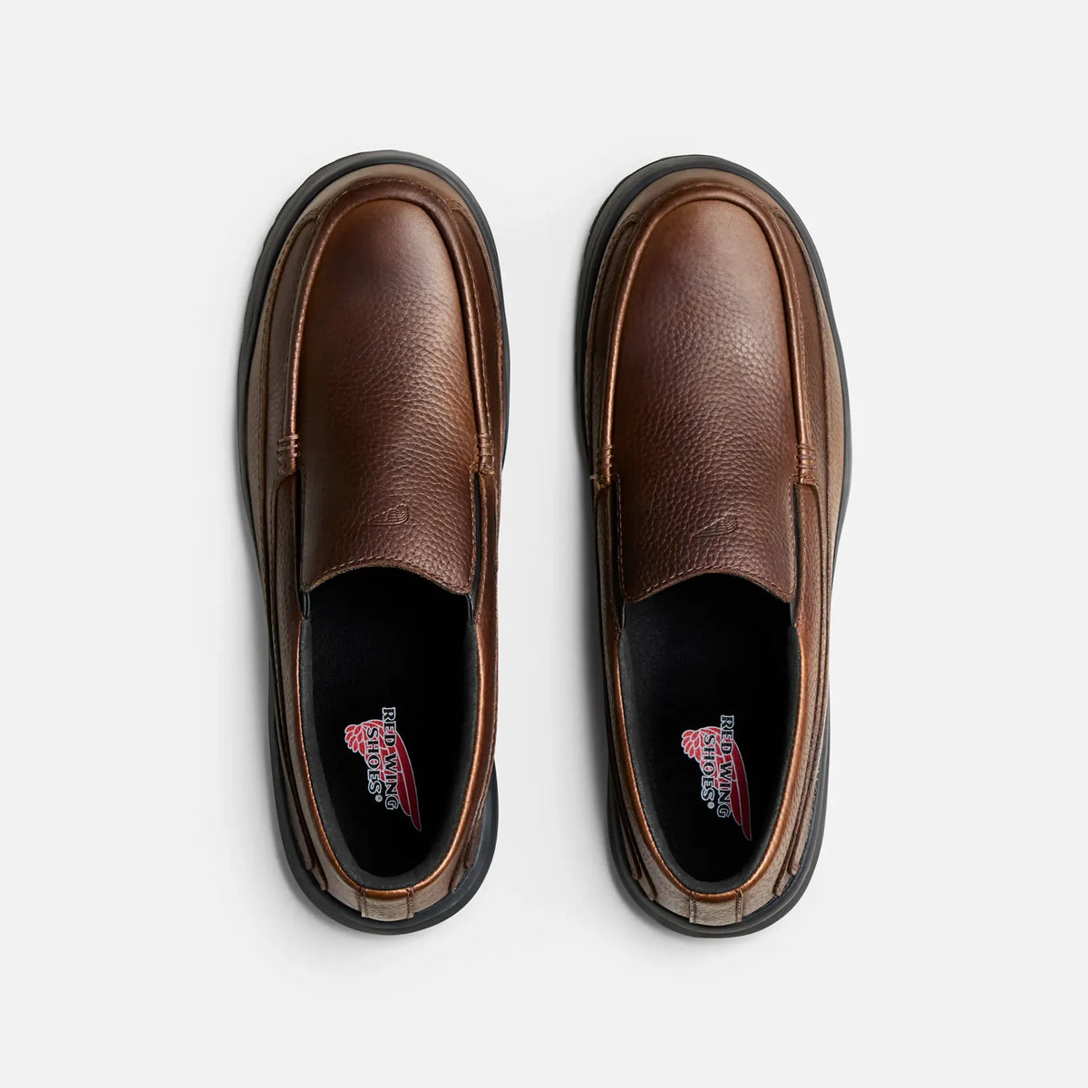 Red Wing 3093 Excelon Slip-On Safety Shoe - top view showing Red Wing branded insole and slip-on opening