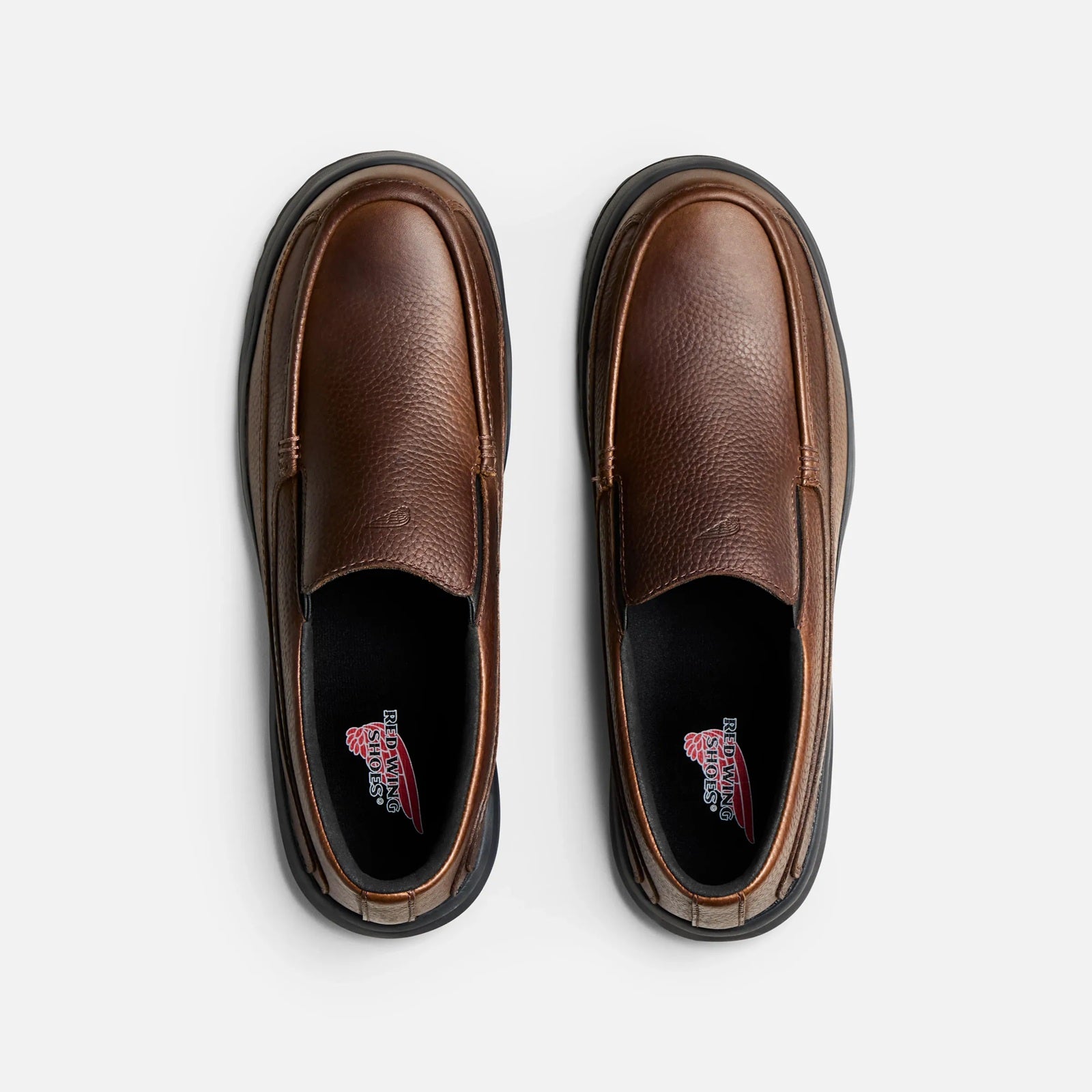 Red Wing 3093 Excelon Slip-On Safety Shoe - top view showing Red Wing branded insole and slip-on opening