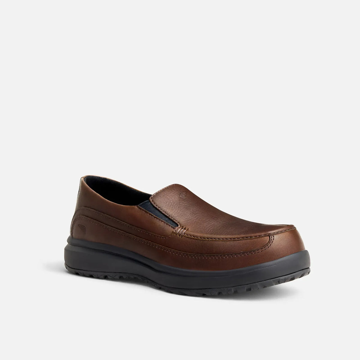 Red Wing 3093 Excelon Slip-On Safety Shoe - 3/4 front angle showing non-metallic composite toe and moc toe stitching