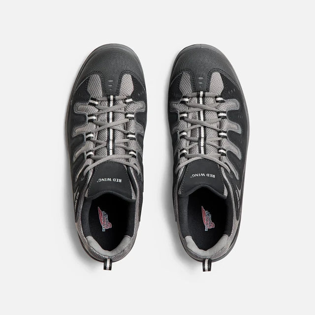 Red Wing 3210 Flexbond Oxford — Top View Pair, Red Wing Insole, Black & Grey Mesh Upper, Lace-Up