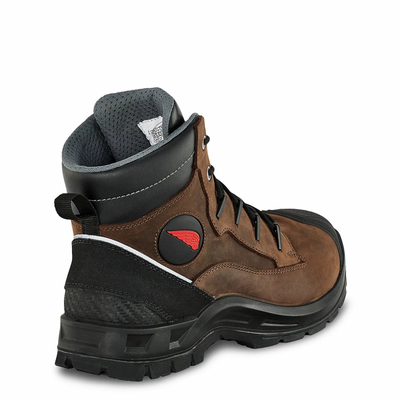 Red Wing 3228 PetroKing 6-Inch Safety Boot — Side Profile, EH Rated, Brown Nubuck Leather