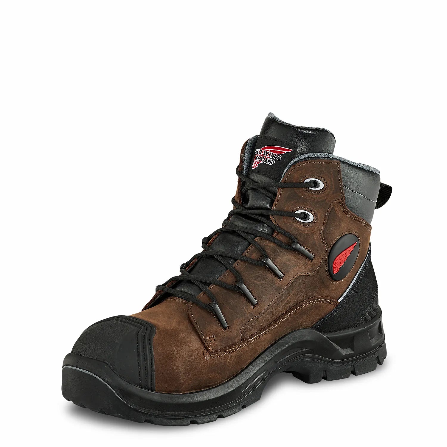 Red Wing 3228 PetroKing Safety Boot — Rear View, Padded Collar, Chemical-Resistant Upper