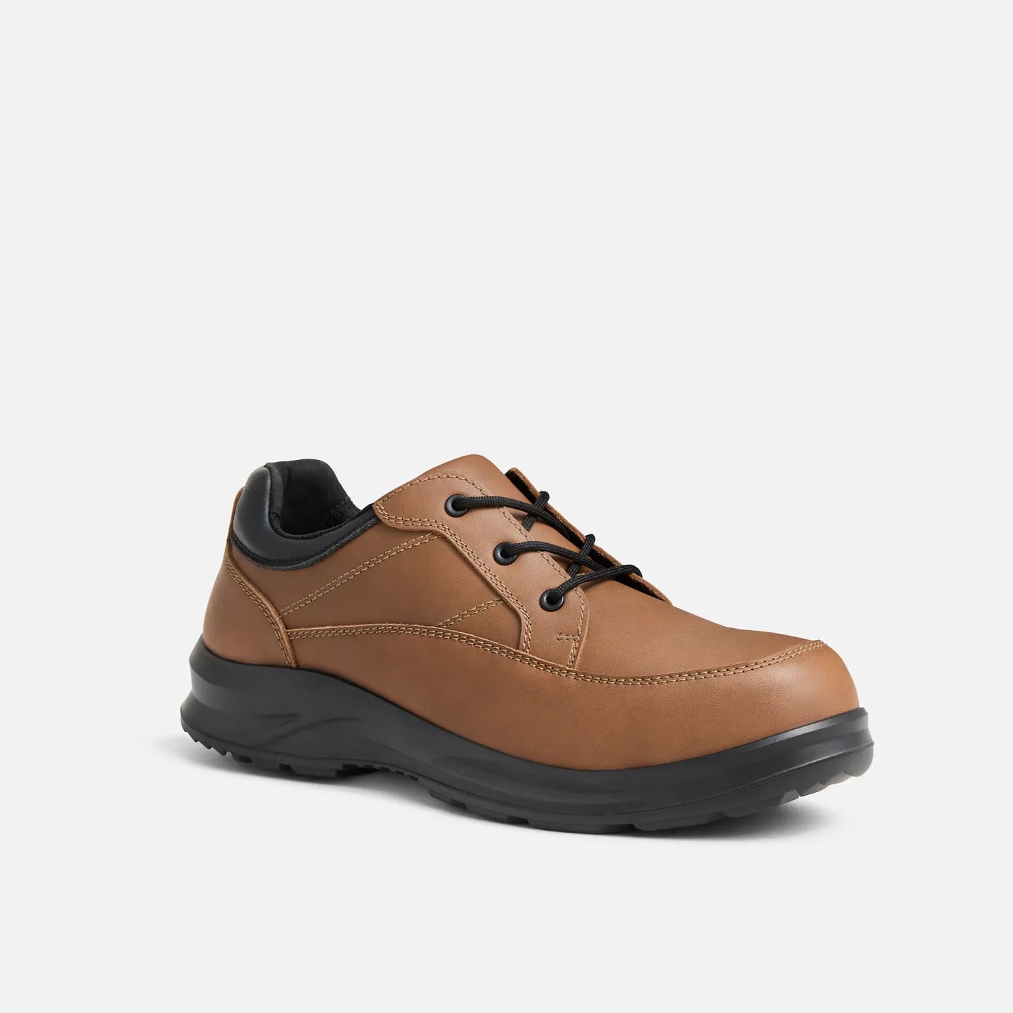 Red Wing 3251 ComfortMax OTF Oxford Safety Shoe — Front 3/4 View, Brown Leather, EH Rated