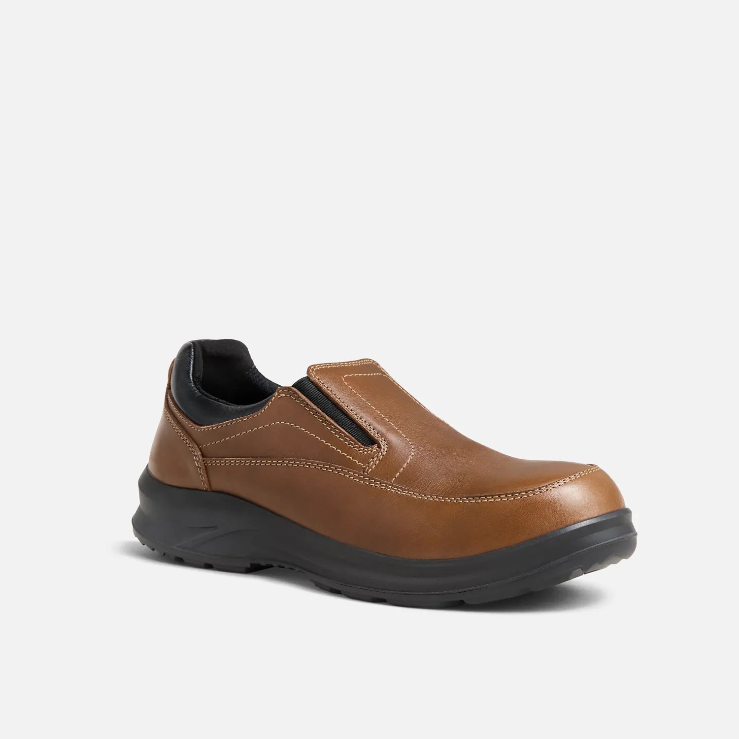 Red Wing 3253 ComfortMax OTF Oxford Safety Shoe — Front 3/4 View, Brown Leather, EH Rated