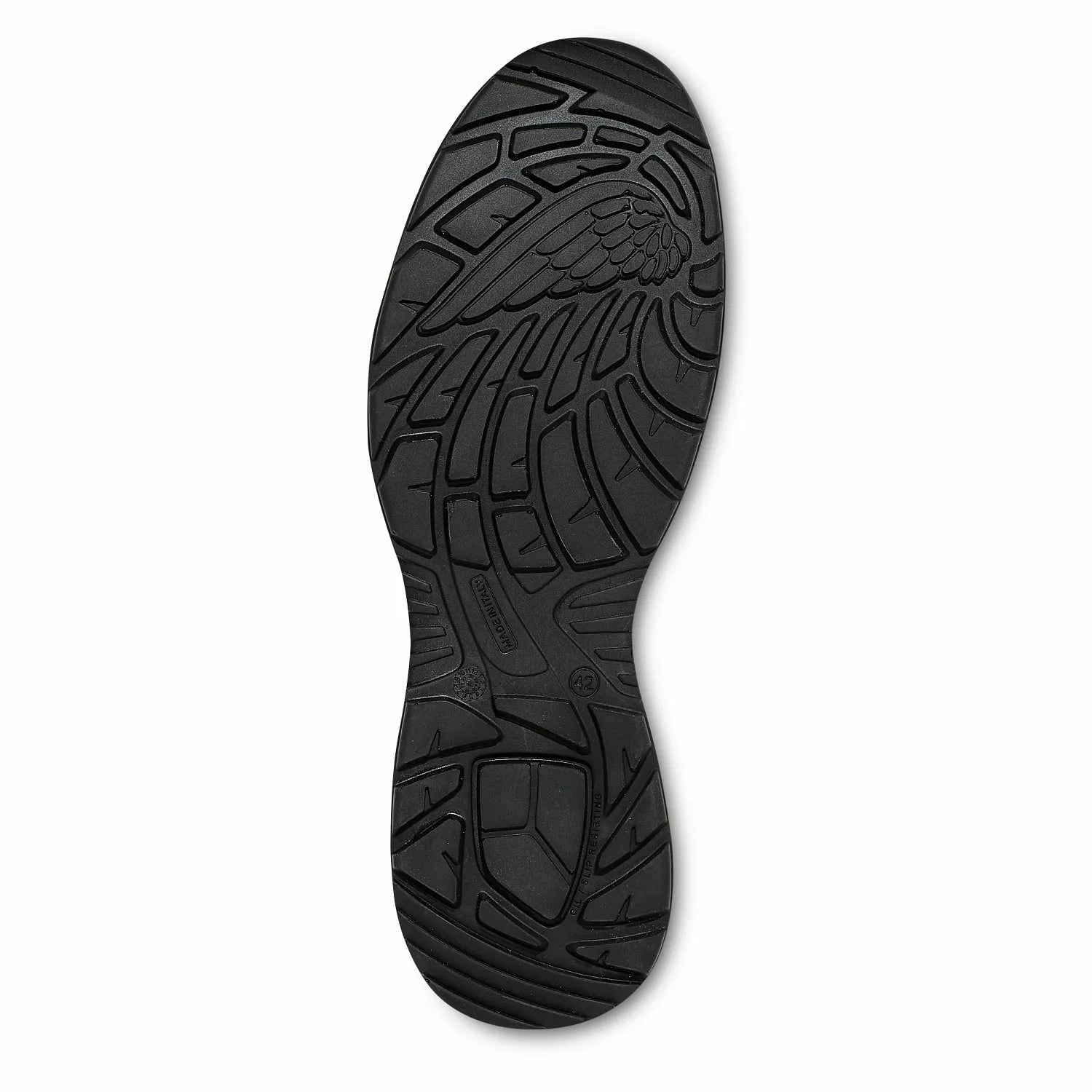 Red Wing 3297 ShieldLite Outsole — Red Wing Wing Logo, Slip-Resistant Rubber Tread Pattern