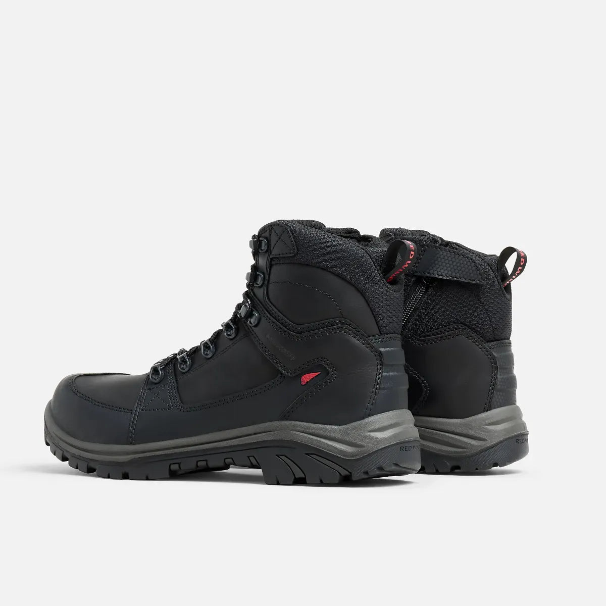 Red Wing 3532 Tradesman Safety Boot — Rear View, Side Zip, Black Leather, Red Wing Pull Tab