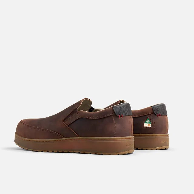 Red Wing 3538 Draftsmith Slip-On Safety Shoe - rear pair view showing Red Wing logo tab and heel counter detail