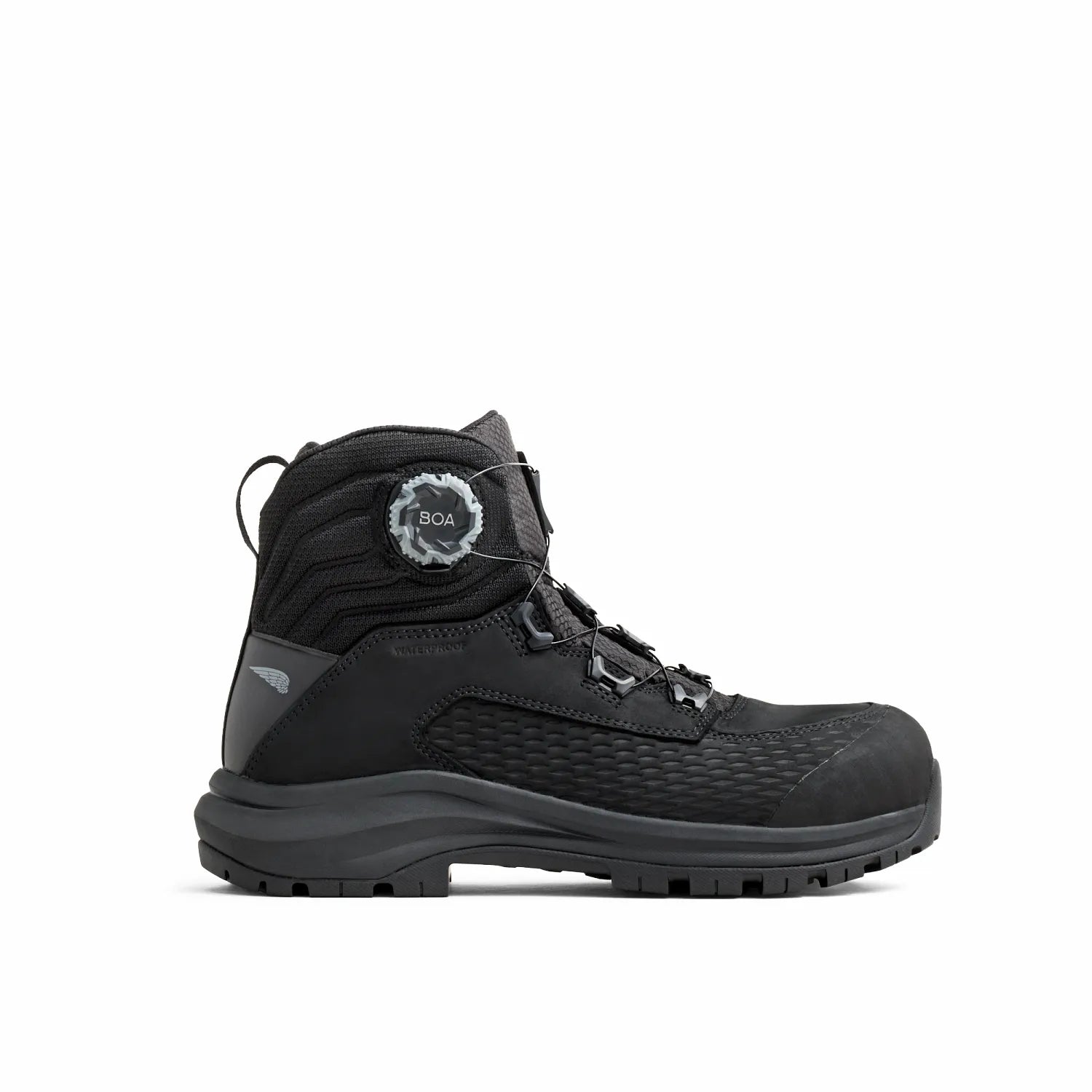 Red Wing 3574 Apex BOA Waterproof 6-Inch Safety Boot – Lateral Side View – Black – BOA Dial Closure Visible
