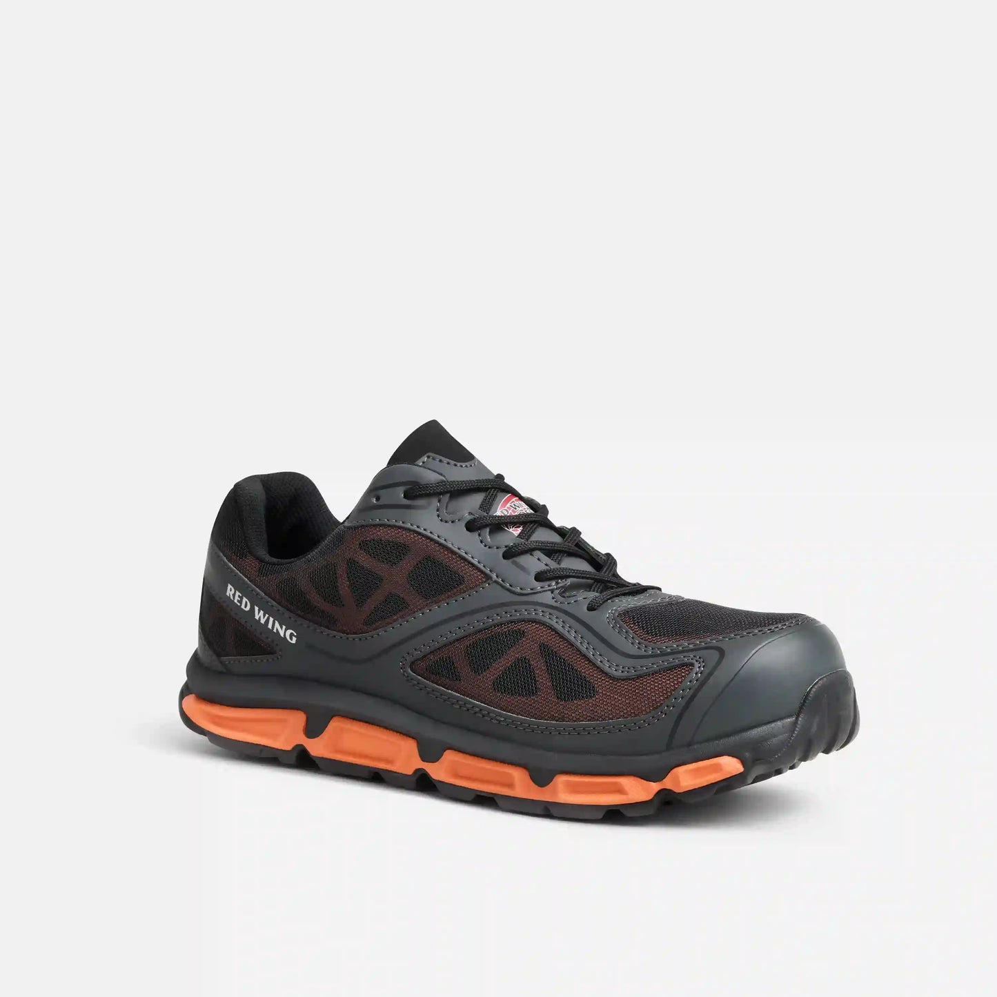 Red Wing 6338 Athletics Sport Low Cut — Front 3/4 View, Composite Toe, Orange Midsole, EH Rated