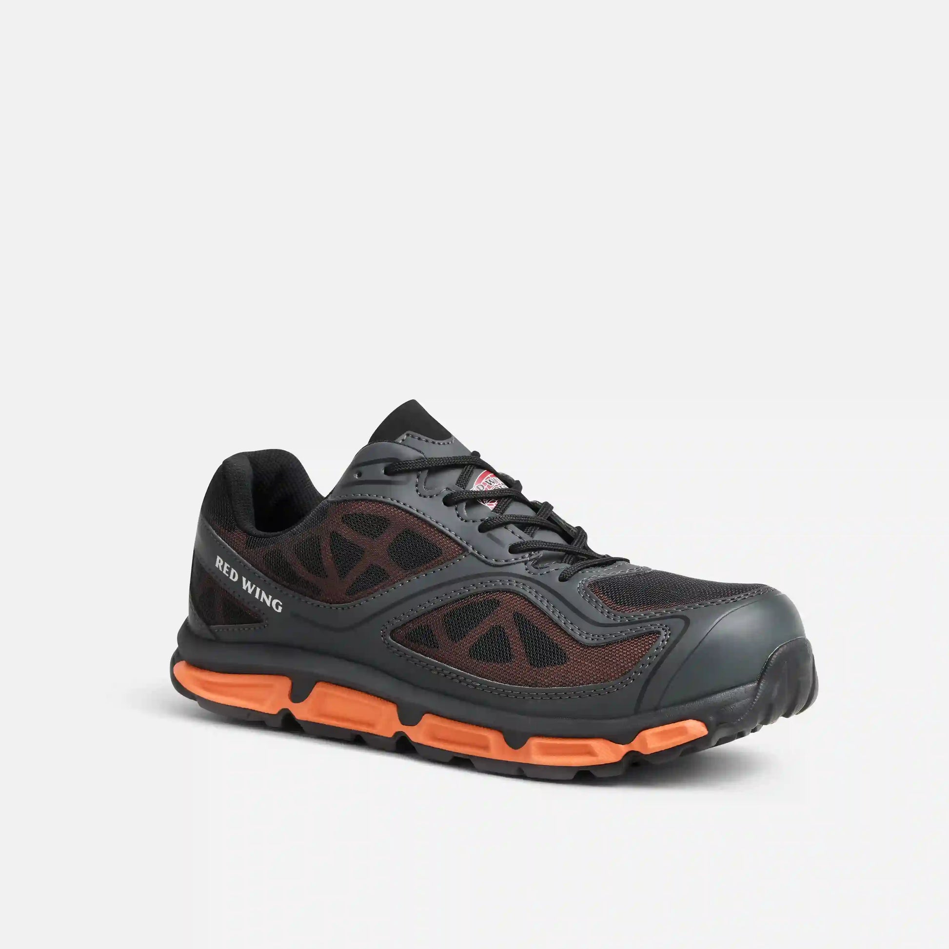 Red Wing 6338 Athletics Sport Low Cut — Front 3/4 View, Composite Toe, Orange Midsole, EH Rated