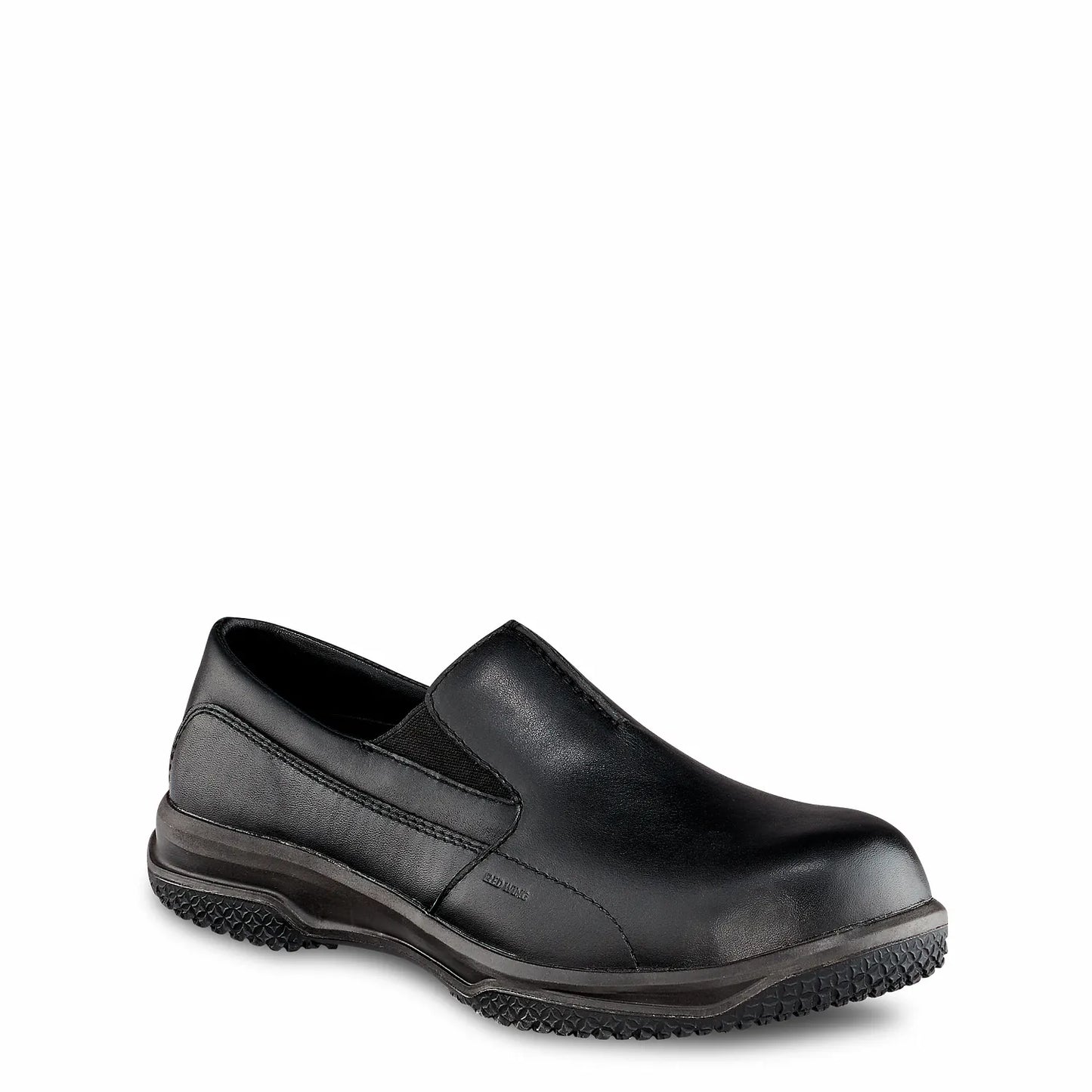 Red Wing 6646 Black Low Cut Slip-On Safety Shoe — Black Leather, Non-Metallic Toe, EH Rated