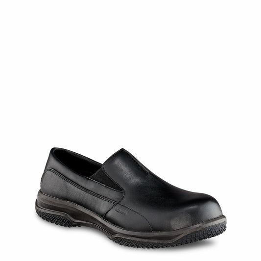 Red Wing 6646 Black Low Cut Slip-On Safety Shoe — Black Leather, Non-Metallic Toe, EH Rated