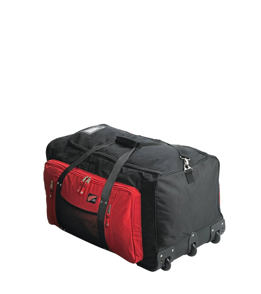 Red Wing 69100 Large Offshore Bag — Front View, Wheeled Trolley, Red Wing Logo, Black & Red Nylon