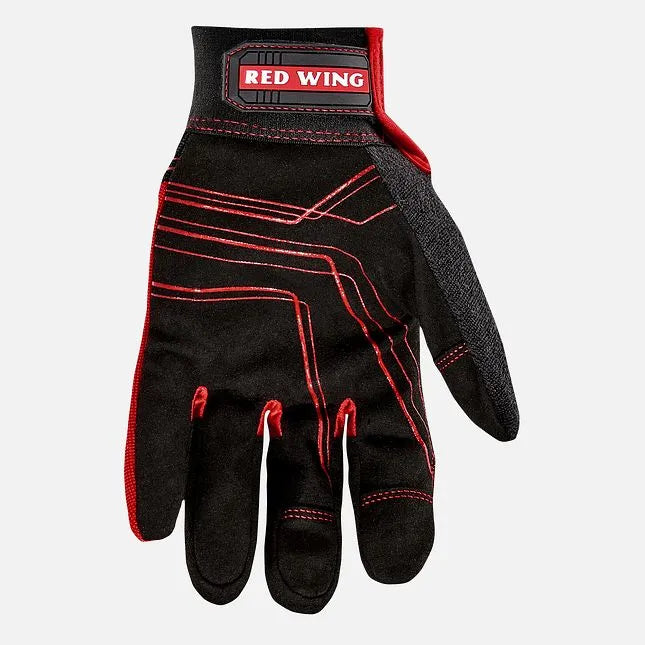 Red Wing 95247 Master Flex Safety Gloves — Palm View, Black Grip Surface, Red Stitching, Red Wing Logo
