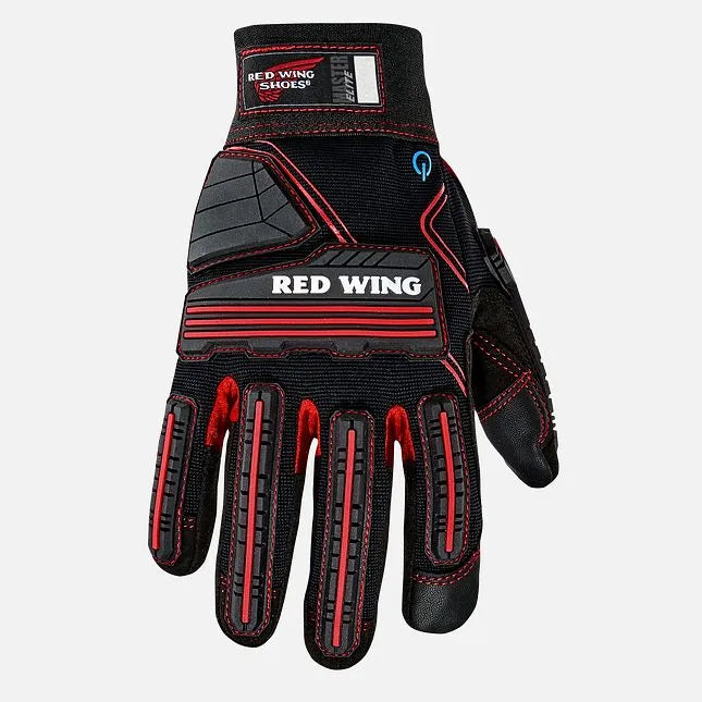 Red Wing 95249 Master Elite Safety Gloves — Dorsal View, Rubber Knuckle Guards, Finger Impact Strips, Red Wing Branding
