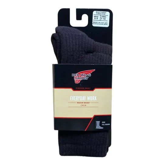 Red Wing 97266 Everyday Work Crew Socks — Made in USA, Medium Weight, Black, Red Wing Shoes Packaging
